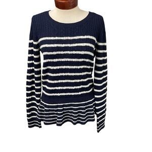 Banana Republic Merino Wool Cashmere Striped Cable Knit Sweater Medium Nautical